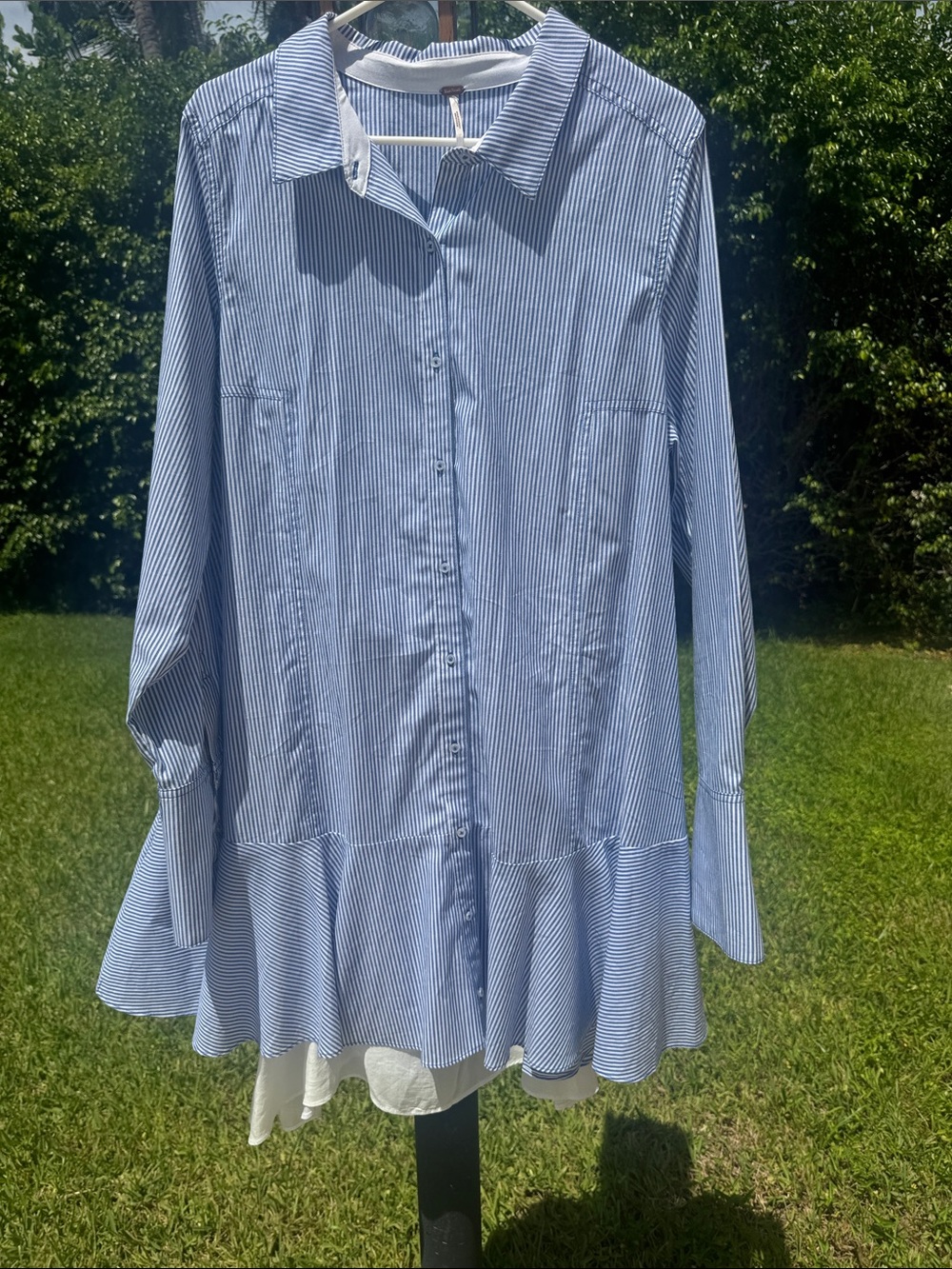 Free People All For You Striped Shirt Dress Ruffle Hem Button Front XL